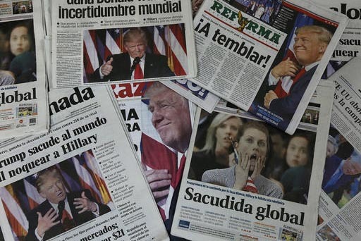 Los periódicos mexicanos de circulación nacional como Reforma y La Jornada destacaron, el miércoles 9 de noviembre del 2016, el triunfo del republicano Donald Trump con titulares como: "A tembl ...