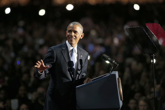 El presidente Barack Obama habla durante su discurso de despedida en McCormick Place, en Chicago, el martes 10 de enero de 2017. | AP Photo / Pablo Martínez Monsiváis