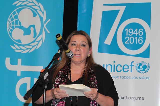 Isabel Crowley, representante de UNICEF en México presentó el informe del Estado Mundial de la Infancia 2016. (Foto NOTIMEX/GUILLERMO GRANADOS).