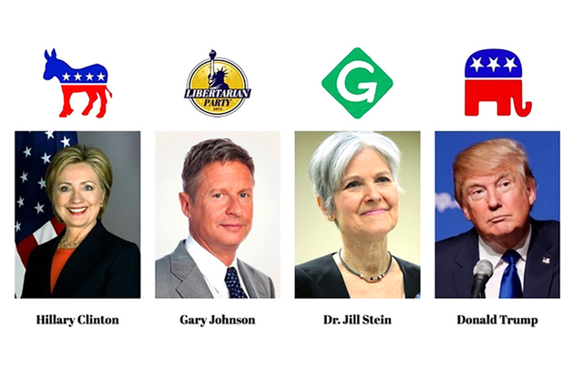 Estos son los cuatro candidatos a la presidencia de los Estados Unidos. Dos son muy conocidos y dos no; los del Partido Libertario y el Partido Verde. (Agencias).
