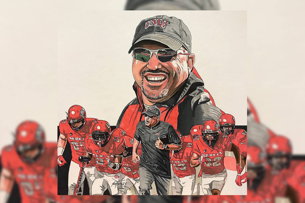 Ilustración del entrenador de fútbol americano deUNLV, Tony Sánchez. Neal Portnoy/ Las Vegas Review-Journal.