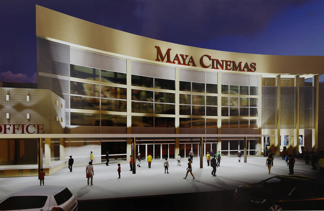 Un render de Maya Cinemas representa lo que es un cine de 14 salas en el 2195 de Las Vegas Blvd. North, al otro lado de la calle del Ayuntamiento del norte de Las Vegas, podría verse desde el ext ...