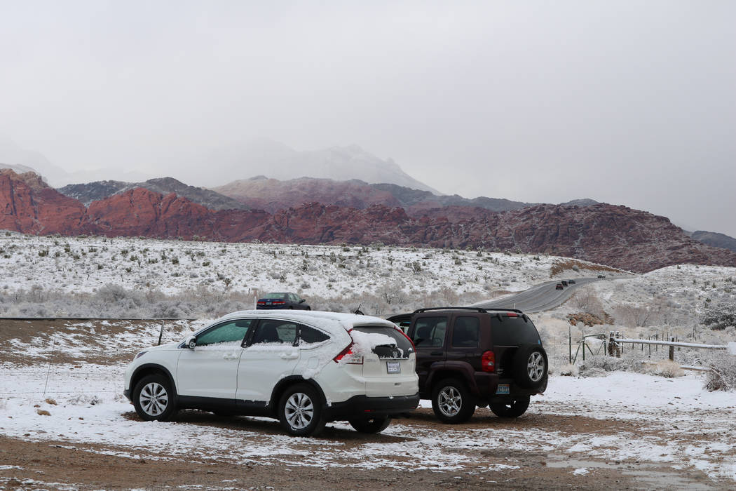 Un manto de nieve cubre el Área Nacional de Conservación del Red Rock Canyon el viernes 23 de febrero de 2018. (Rochelle Richards / Las Vegas Review-Journal)