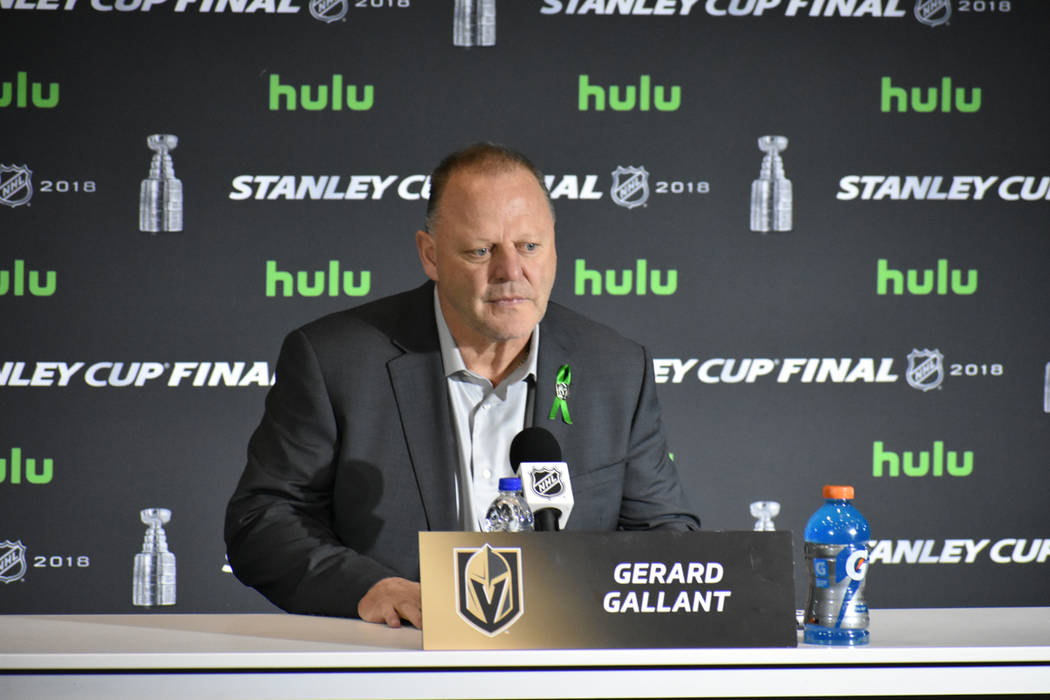 El entrenador de Vegas Golden Knights, Gerard Gallant, confia en empatar la serie en el cuarto juego de la Gran Final de la Stanley Cup. Lunes 4 de junio de 2018 en Capital One Arena de Washington ...