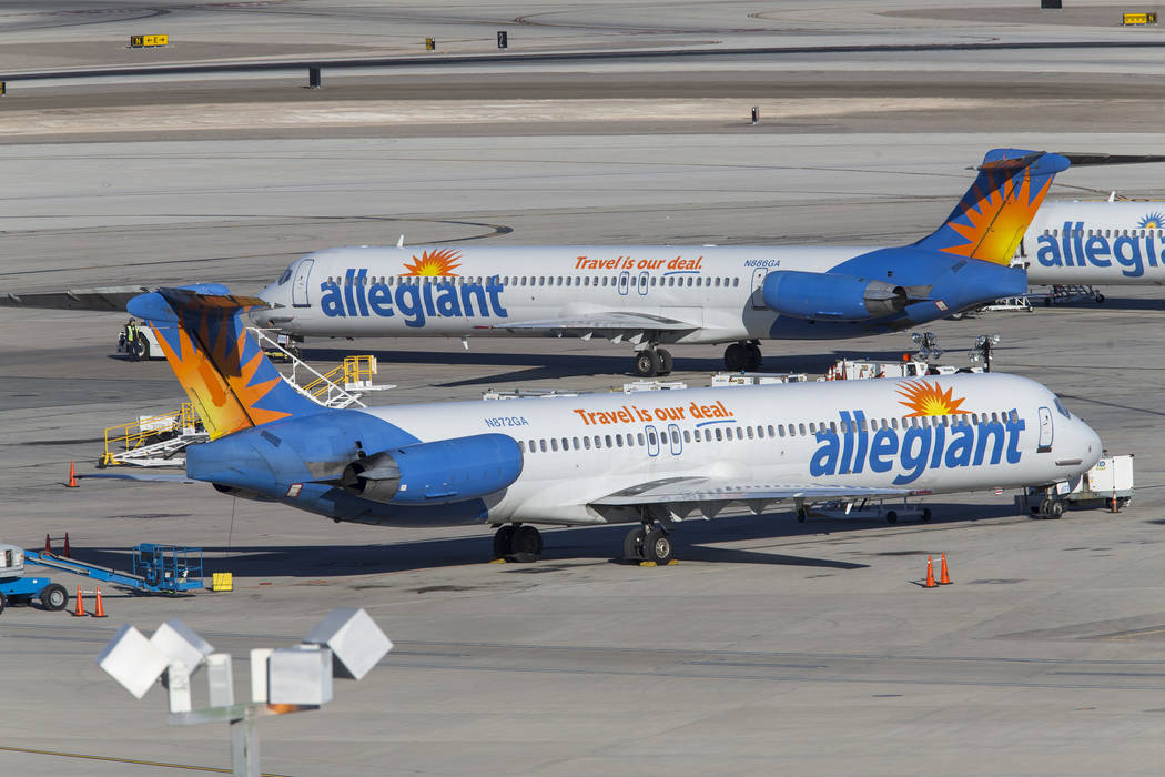 Aviones de pasajeros Allegiant Air en el aeropuerto internacional McCarran en Las Vegas. (Richard Brian / Las Vegas Review-Journal) @vegasphotograph