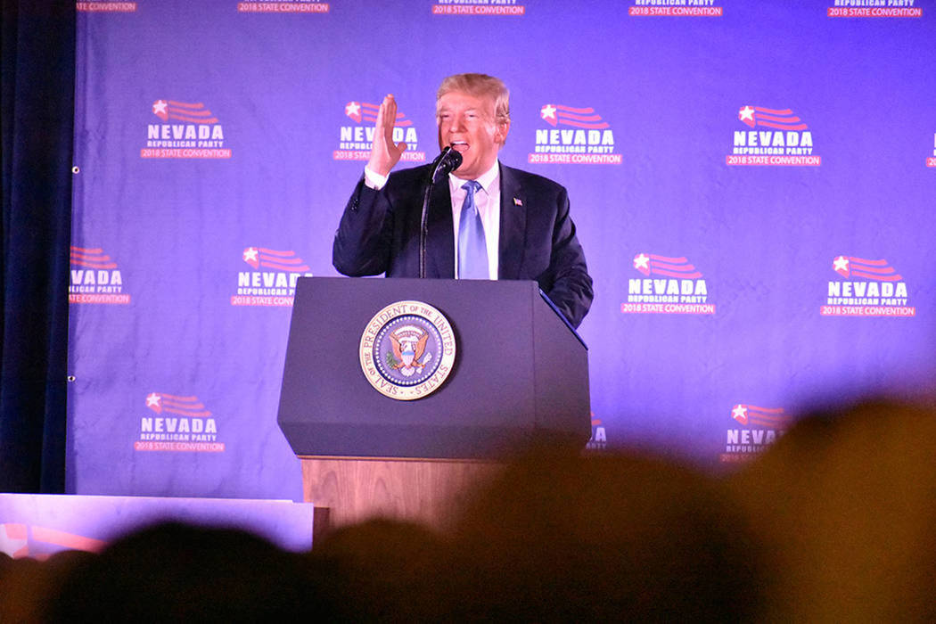 El presidente Donald Trump visitó Las Vegas para participar en la Convención Estatal del Partido Republicano 2018. Sábado 23 de junio de 2018 en hotel y casino Suncoast. Foto Anthony Avellaneda ...
