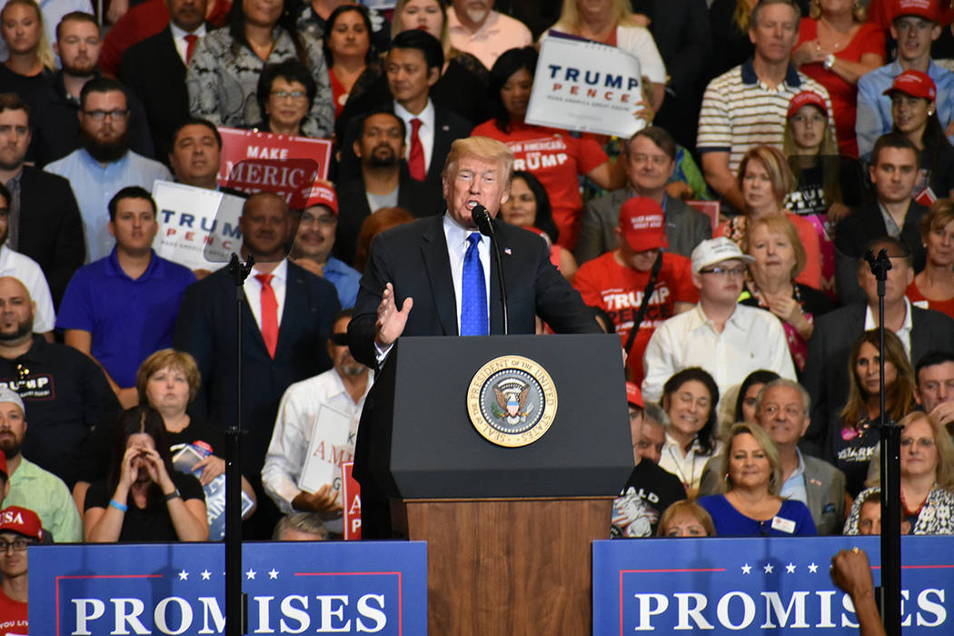 El presidente Donald Trump nuevamente visitó Las Vegas, ahora fue para hacer campaña a favor de los candidatos del Partido Republicano. Jueves 20 de septiembre de 2018 en el Centro de Convencion ...