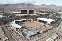 El estadio de béisbol de Las Vegas en Summerlin se muestra en construcción en esta foto aérea tomada el 16 de enero de 2019. (The Howard Hughes Corporation)