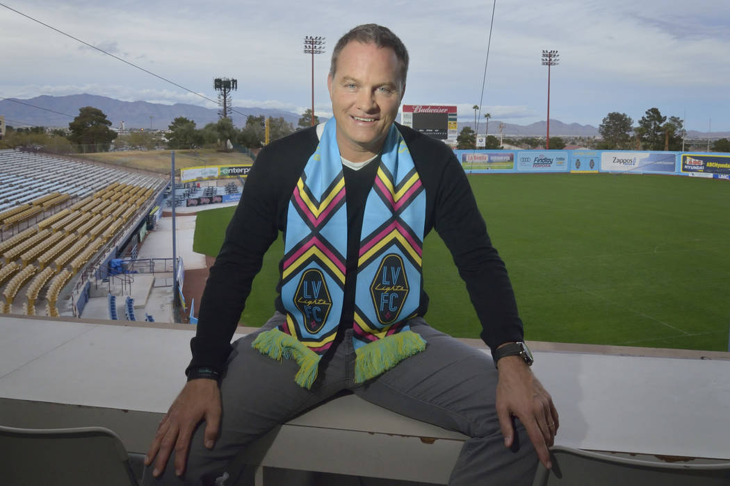 El entrenador en jefe de Las Vegas Lights FC, Eric Wynalda, se presenta en Cashman Field en 850 N. Las Vegas Blvd. en Las Vegas el miércoles 6 de marzo de 2019. (Bill Hughes / Las Vegas Review-Jo ...
