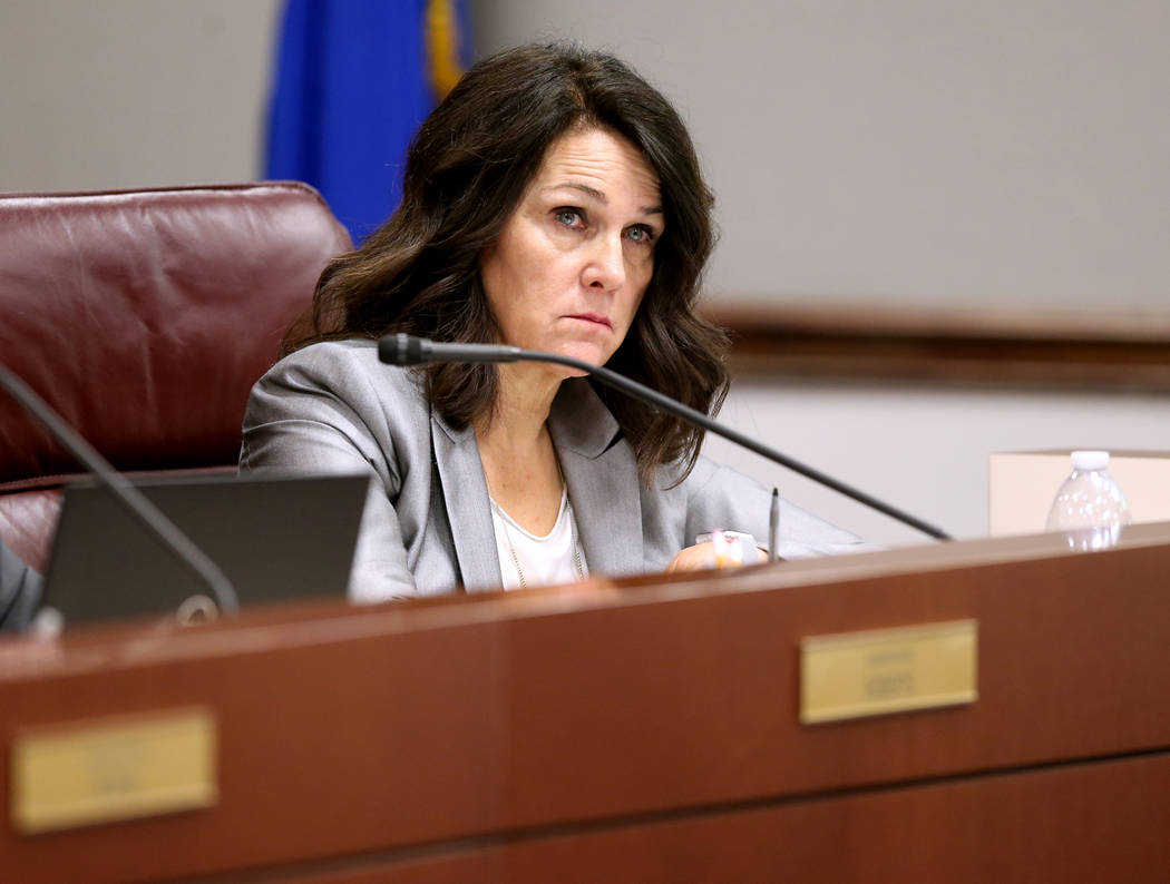 La asambleísta Alexis Hansen, R-Sparks, escucha un testimonio durante una reunión del Comité Judicial en el edificio legislativo en Carson City el primer día de la 80ª sesión de la Legislatu ...