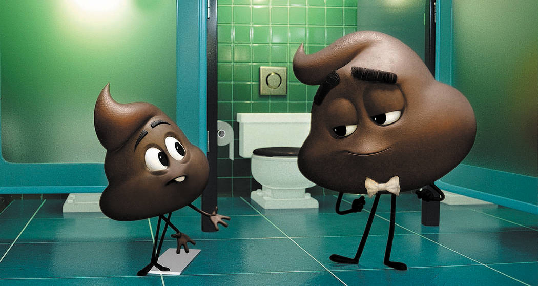 Poop Jr. y Poop (Sir Patrick Stewart) en "The Emoji Movie". (Columbia)