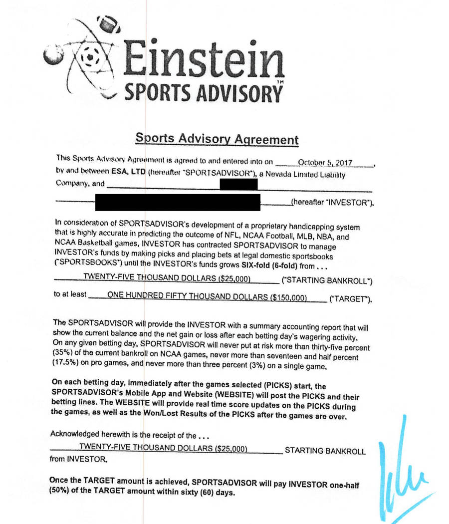 Un contrato de Einstein firmado por un cliente que invirtió 25 mil dólares en 2017. La cuenta ...