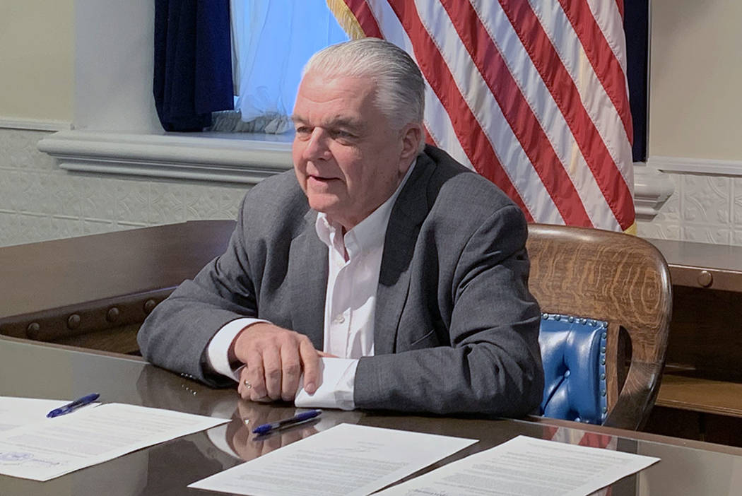 El Gobernador Steve Sisolak en una foto de archivo de enero 2019. (Bill Dentzer/ Las Vegas Revi ...