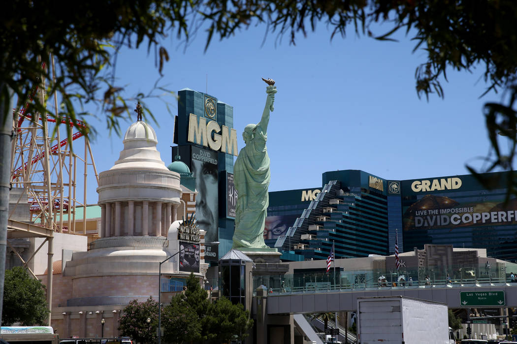 New York New York and MGM Grand on the Strip in Las Vegas Thursday, May 30, 2019. (K.M. Cannon/ ...