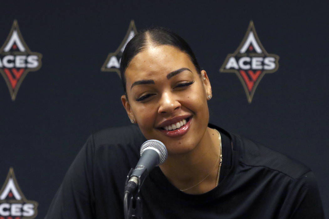 Liz Cambage, two-time All Star, and 2018 league MVP runner up, speaks during a press conference ...