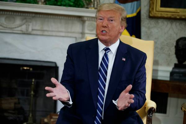 President Donald Trump speaks during a meeting with Canadian Prime Minister Justin Trudeau in t ...