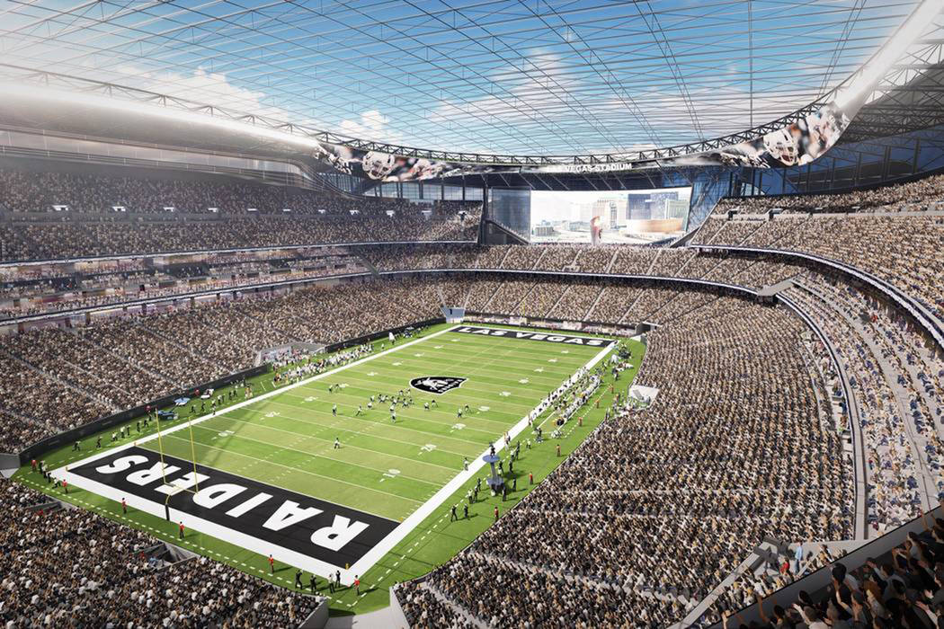 Una representación del proyecto del estadio Las Vegas Raiders. (Arquitectura MANICA)