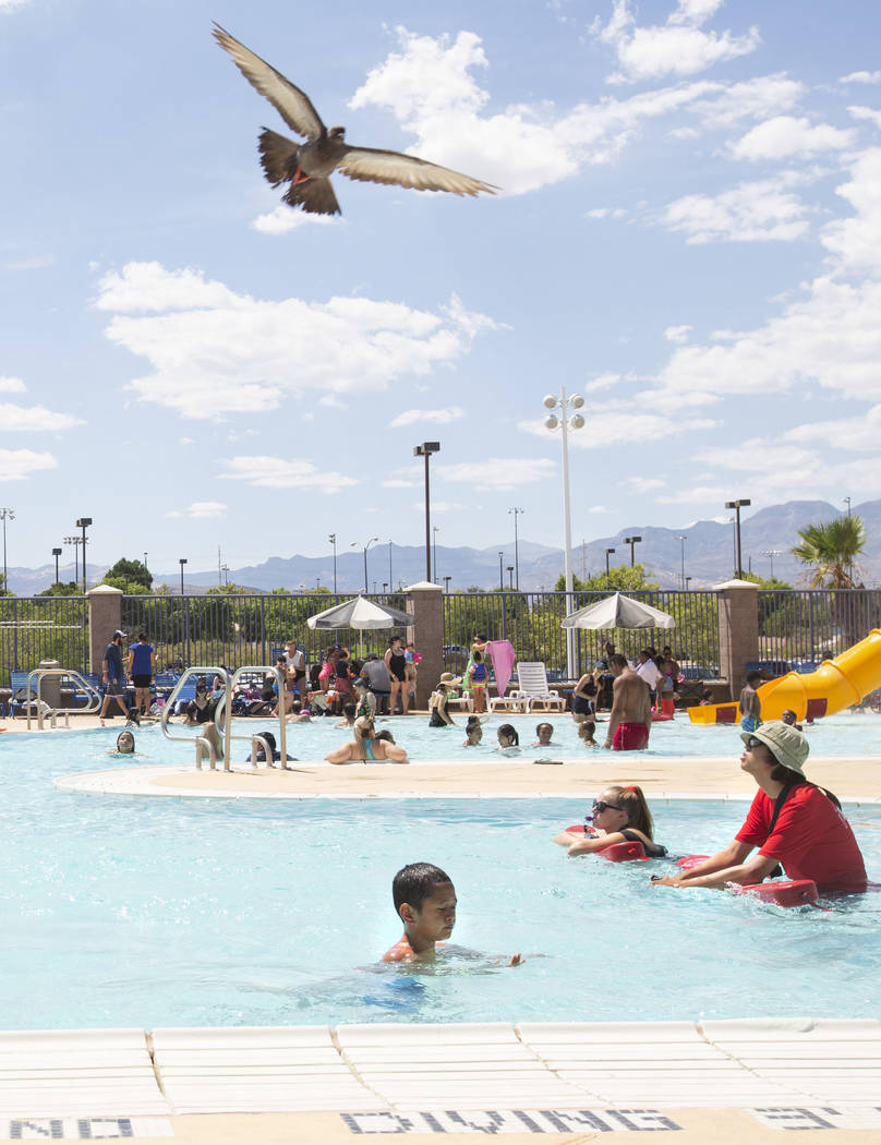 La gente se refresca en la piscina de la instalación acuática Desert Breeze el domingo, 28 de ...