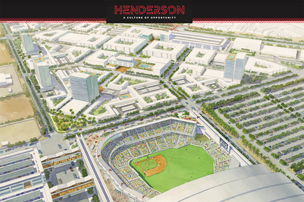 Una representación muestra la ubicación propuesta para un estadio de béisbol en Henderson. ( ...