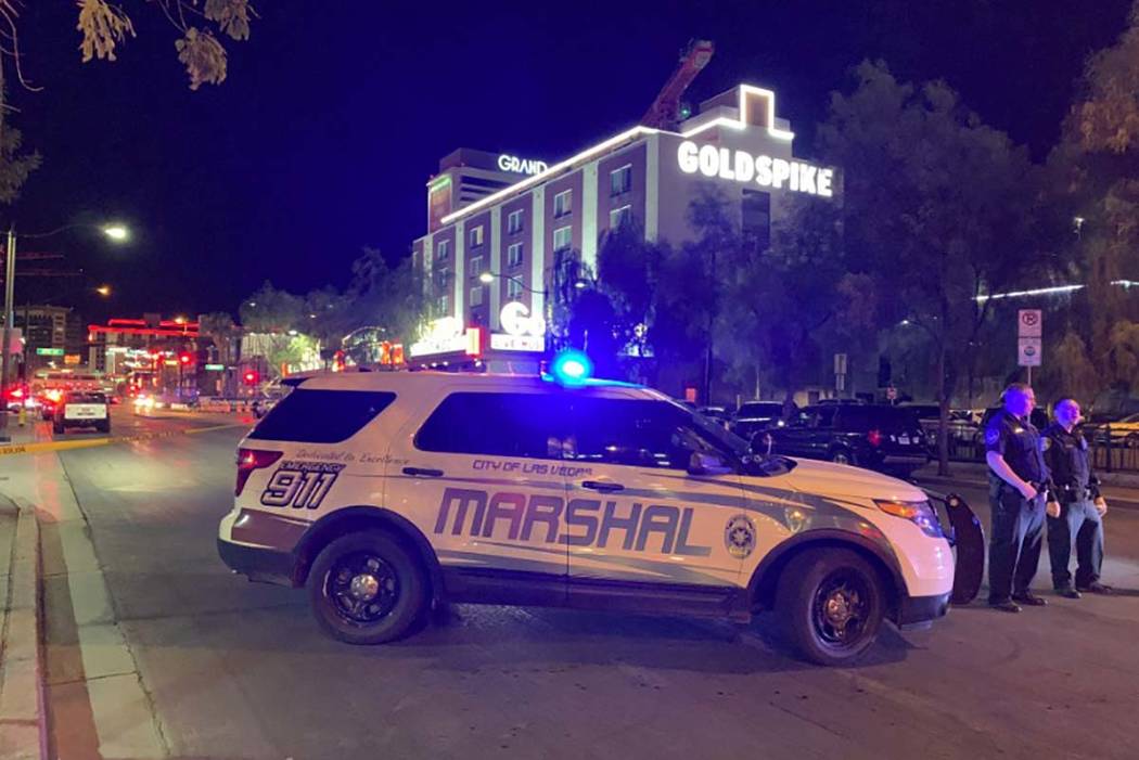 Una gran presencia policial es visible el jueves, 22 de agosto de 2019 en el centro de Las Vega ...