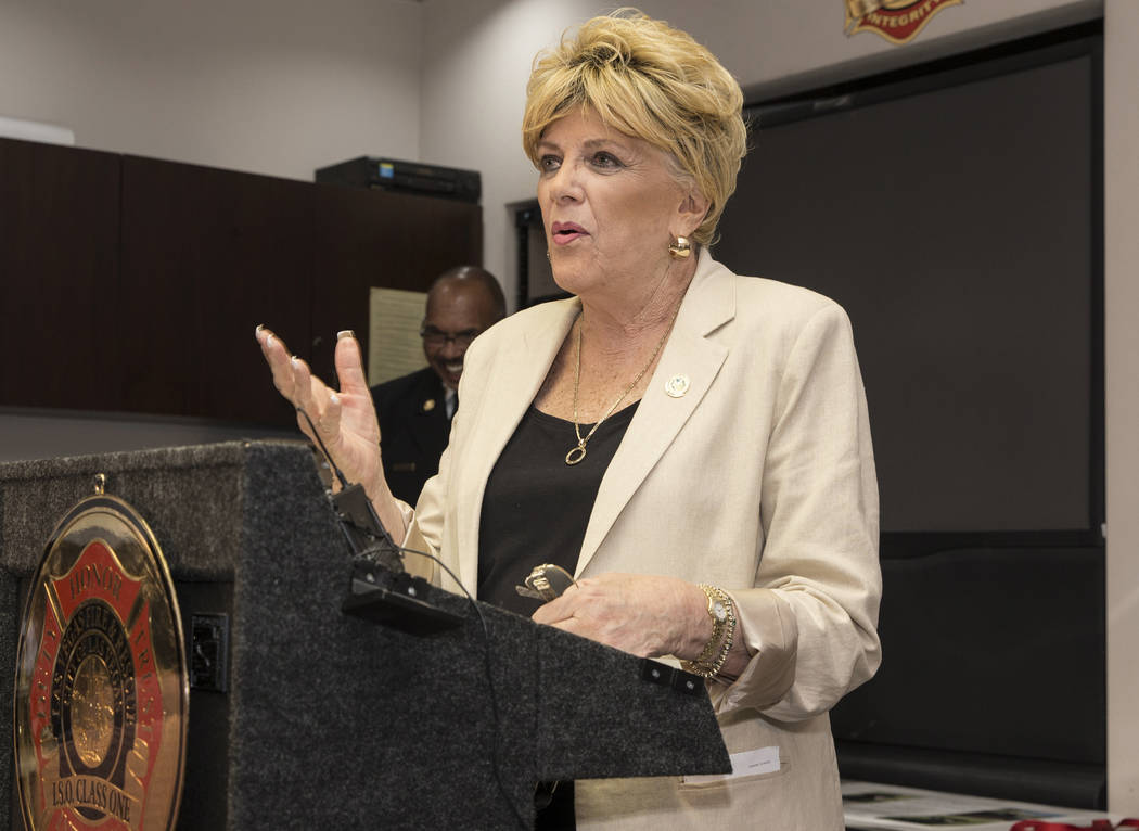 La alcaldesa de Las Vegas, Carolyn Goodman, habla durante un evento para anunciar la asignació ...