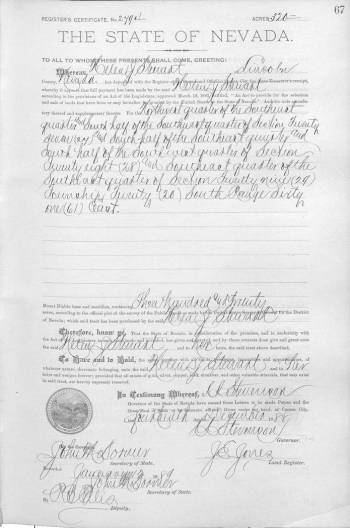 Patente histórica de tierras del Condado de Lincoln, con fecha de 1888, que muestra la prueba ...