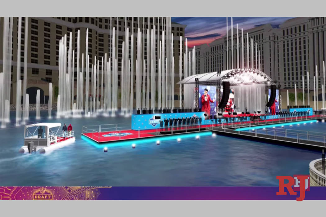 A rendering of a planned 2020 NFL Draft stage at the Bellagio Fountains in Las Vegas. (NFL)