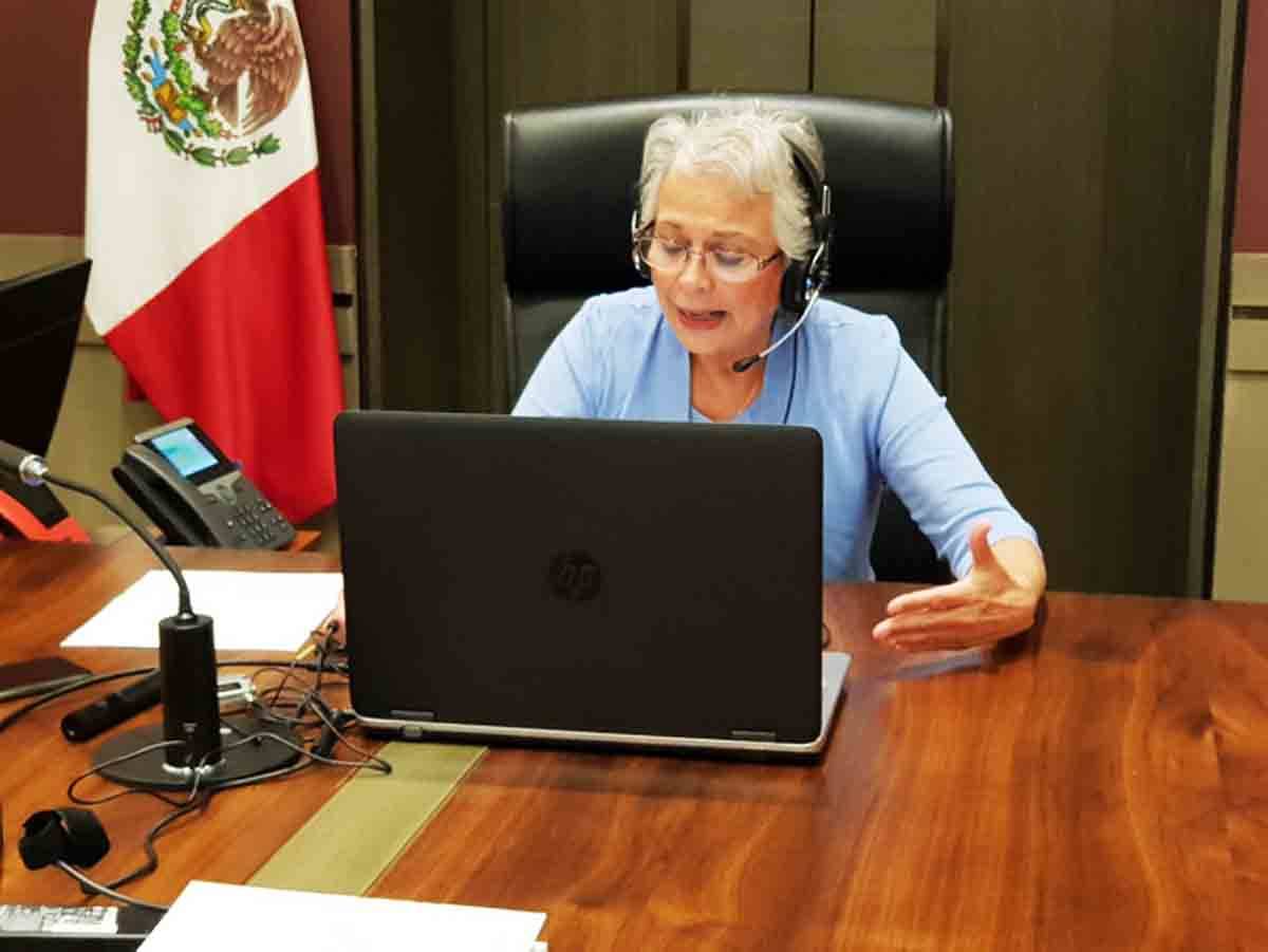 ARCHIVO.- Olga Sánchez Cordero, secretaria de Gobernación, durante su conferencia de prensa v ...