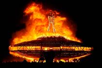 El "Hombre" arde en el desierto Black Rock en el festival Burning Man cerca de Gerlach en 2013. ...