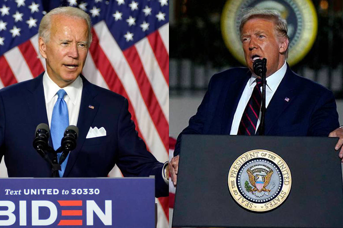 A la izquierda, el candidato presidencial demócrata, el ex-vicepresidente Joe Biden. A la dere ...