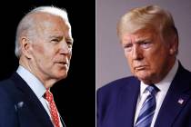 En esta combinación de fotos de archivo, el ex vicepresidente Joe Biden, izquierda, habla en W ...