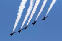 The U.S. Air Force Air Demonstration Squadron "Thunderbirds" do a flyover Red Rock Casino Resor ...