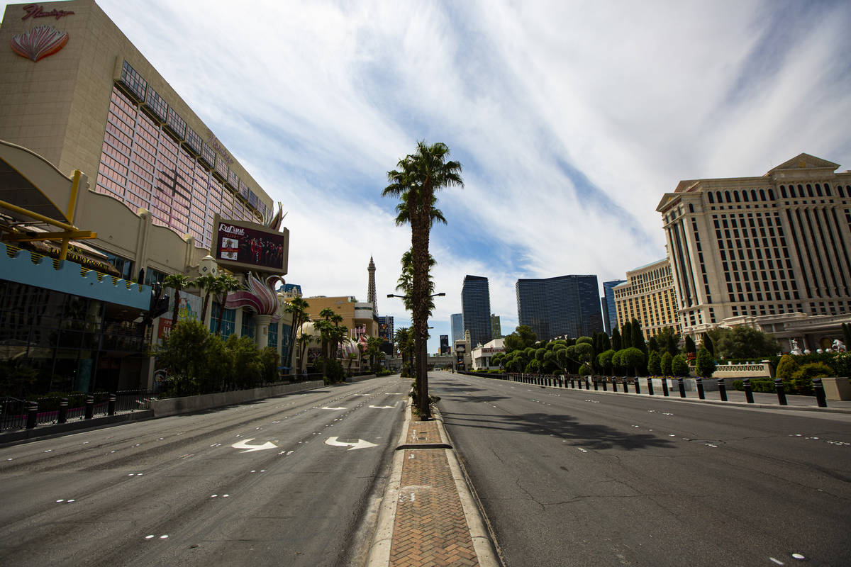 An empty Las Vegas Strip on Thursday, April 16, 2020. (Chase Stevens/Las Vegas Review-Journal) ...