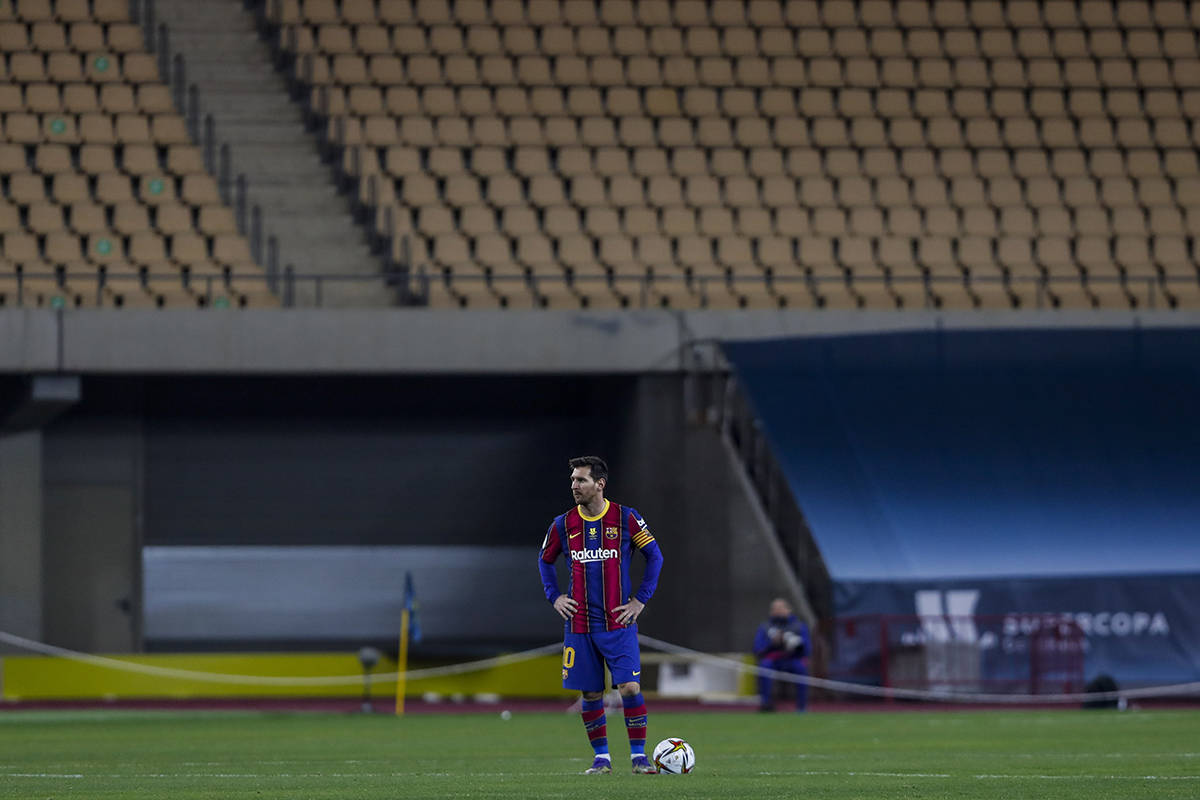 Lionel Messi durante la final de la Supercopa de España entre el FC Barcelona y el Athletic de ...