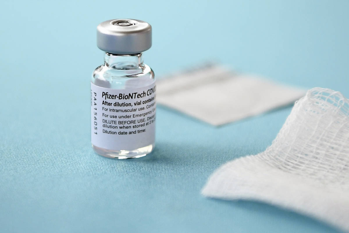 En esta foto de archivo del lunes, 14 de diciembre de 2020, un vial de la vacuna de Pfizer-BioN ...
