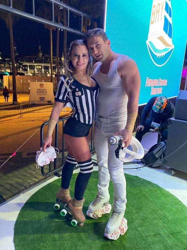 Victor and Jenny Arata of the Skating Aratas are seen at the NFL Experience at Raymond James St ...