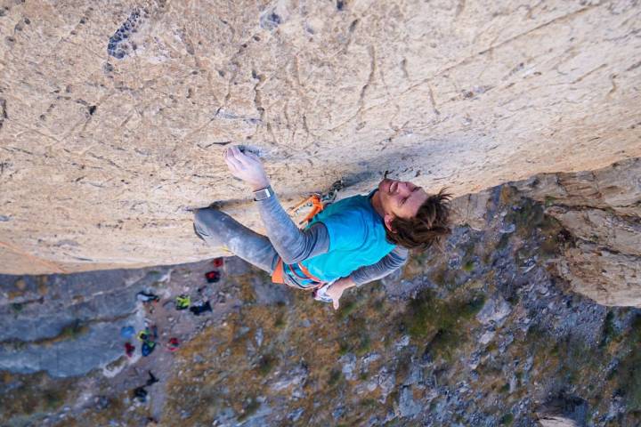 Adrian Ballinger escala The Fall of Man en Virgin River Gorge. (Emily Harrington)