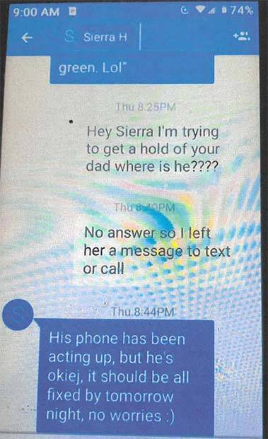 Captura de pantalla de los textos entre Sierra Halseth y su abuela. (Tribunal de Distrito del C ...
