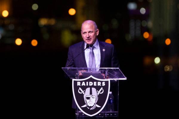 El presidente de los Raiders, Marc Badain, durante la ceremonia de inauguración del estadio de ...