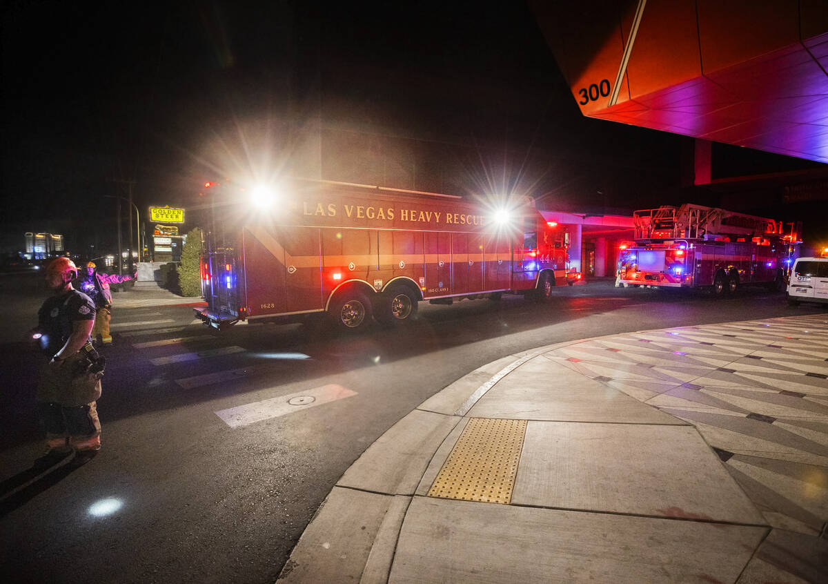 Las Vegas Fire & Rescue respond to people trapped in an elevator during a power outage near Wes ...