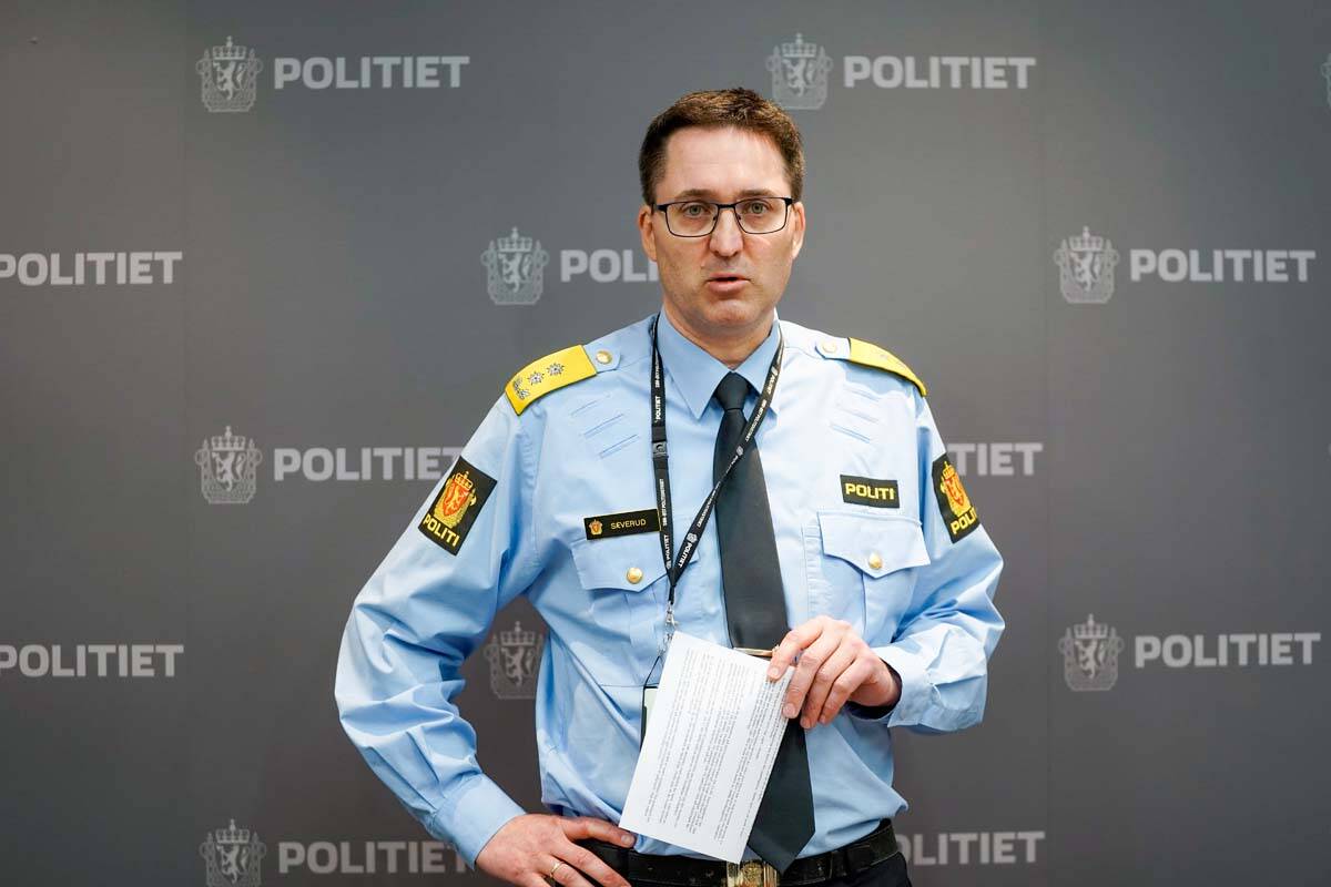Chief of Police Ole Bredrup Saeverud talks during a press conference in Tonsberg, Norway, Thurs ...
