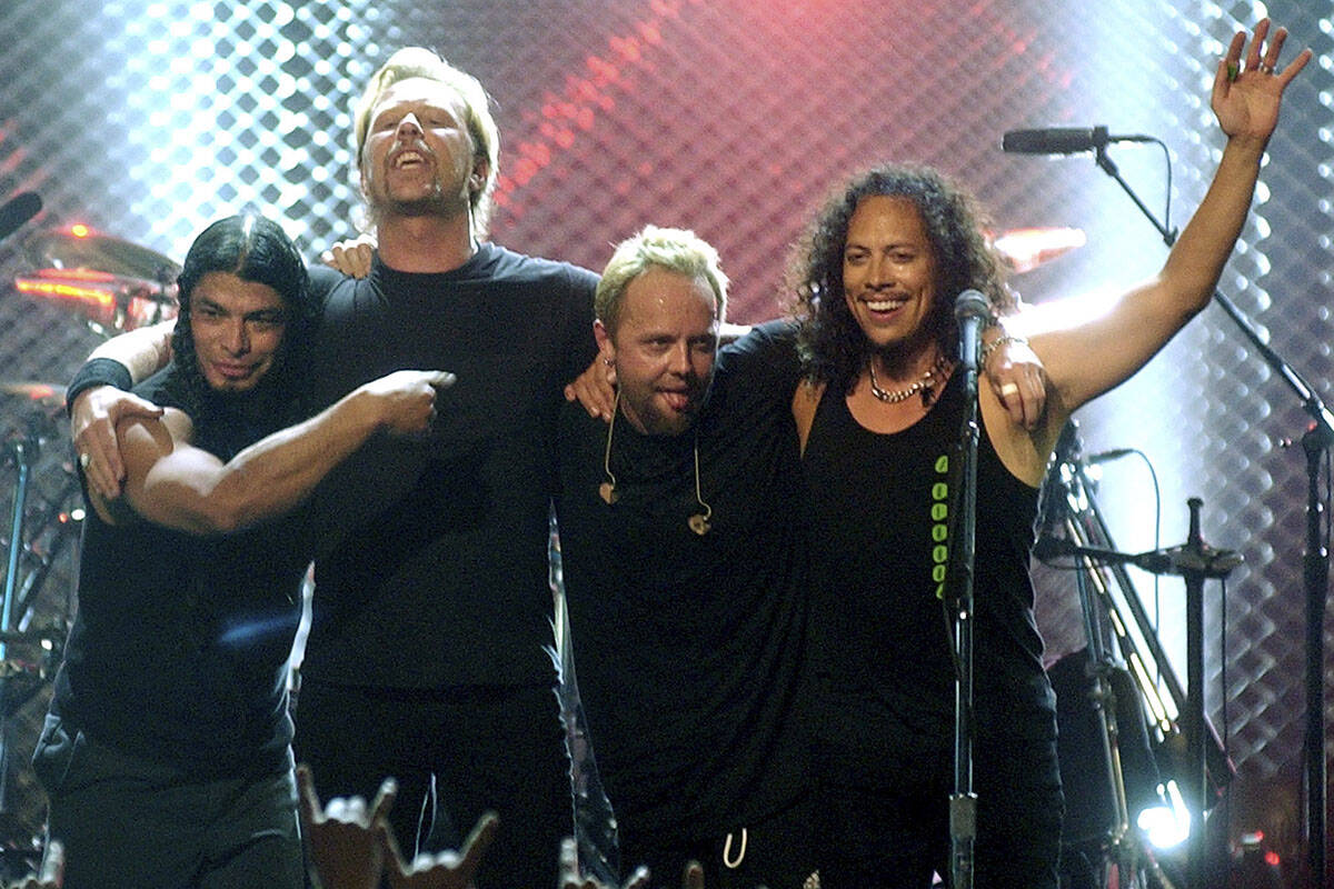 De izquierda a derecha, Robert Trujillo, James Hetfield, Lars Ulrich y Kirk Hammett de Metallic ...