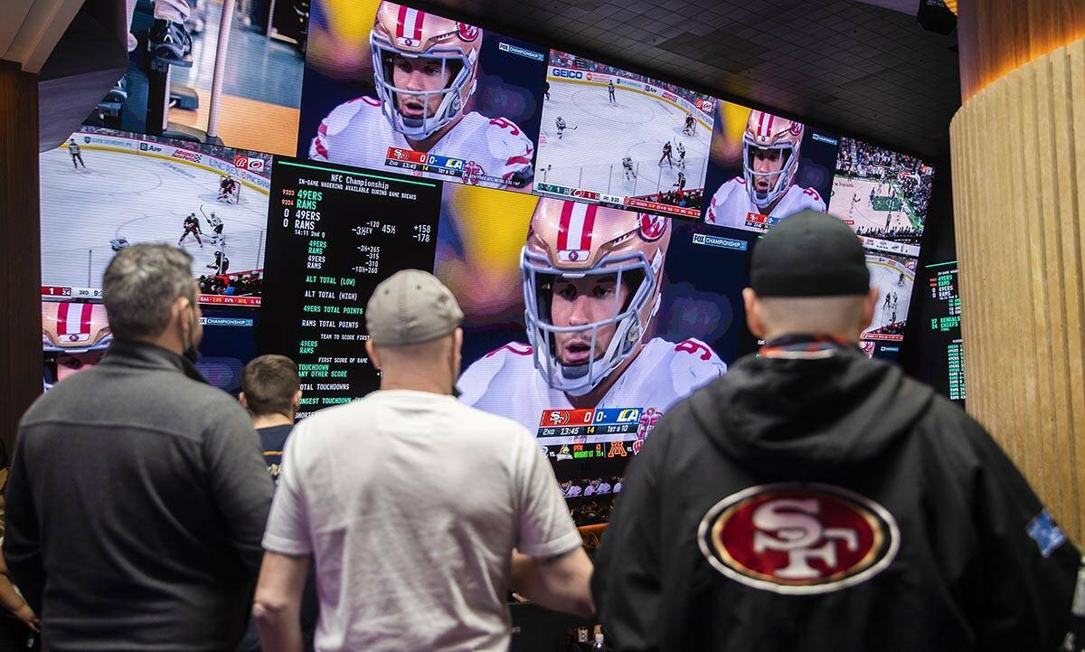Aficionados de los San Francisco 49ers ven el partido de fútbol americano del Campeonato de la ...