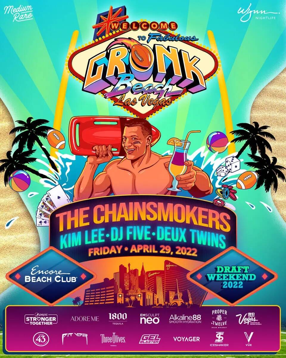 Un folleto promocional de Gronk Beach Las Vegas, fijado para el 29 de abril en el Encore Beach ...