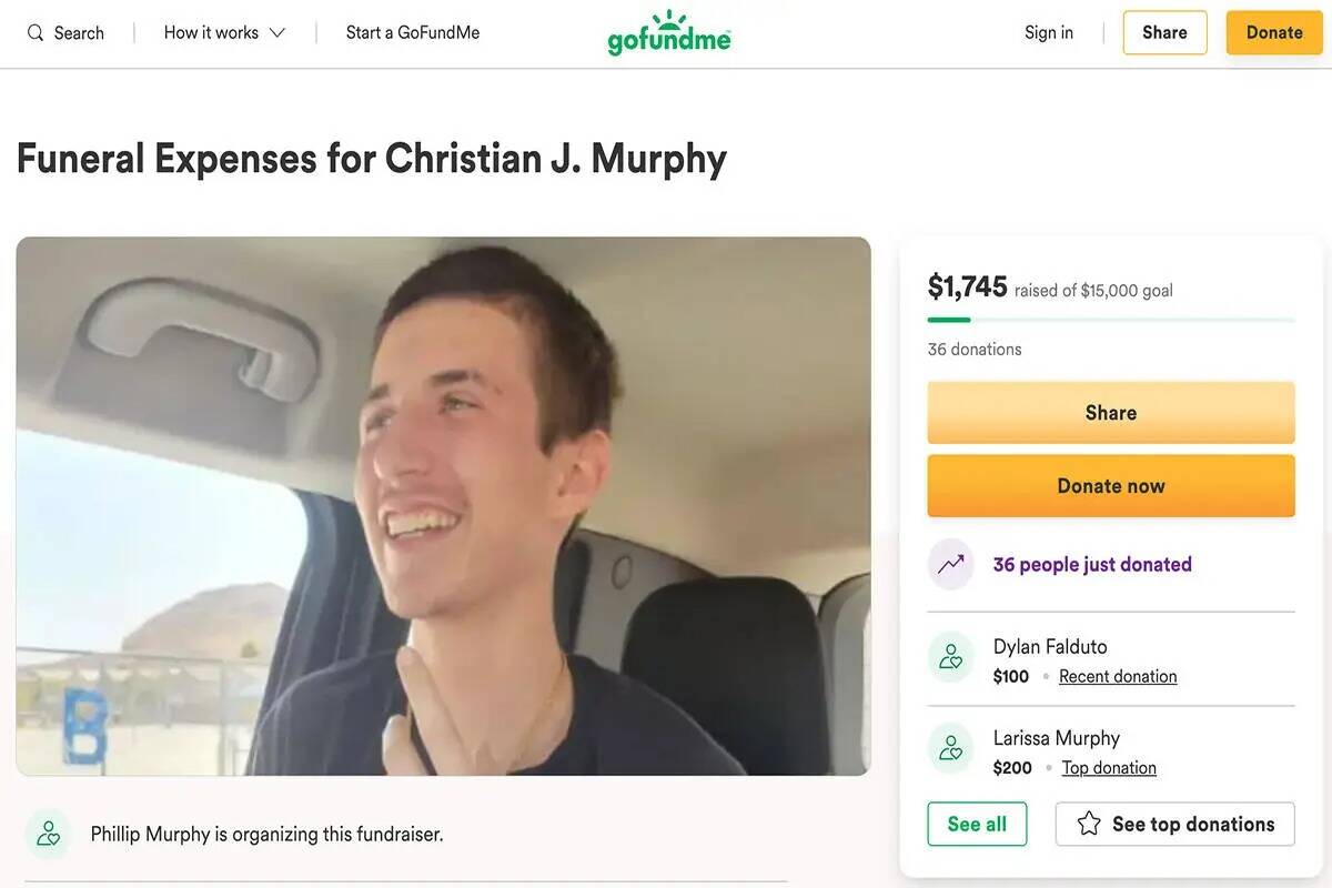 Christian John Murphy, de 16 años, aparece en una foto de una recaudación de fondos en intern ...