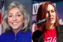 Dina Titus, izquierda, y Amy Vilela, candidatas demócratas en la carrera del Distrito 1 del Co ...
