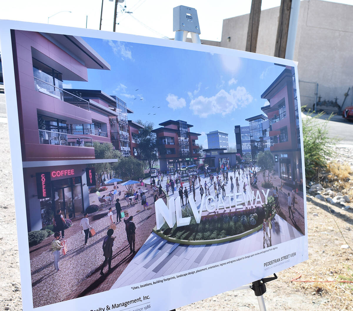 Un cartel muestra parte de los planes de remodelación en el centro de North Las Vegas. Martes ...