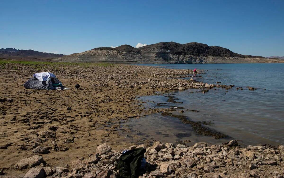 Gente pasa el rato en Swim Beach, a lo largo de la zona de Boulder Basin y Boulder Beach, en el ...