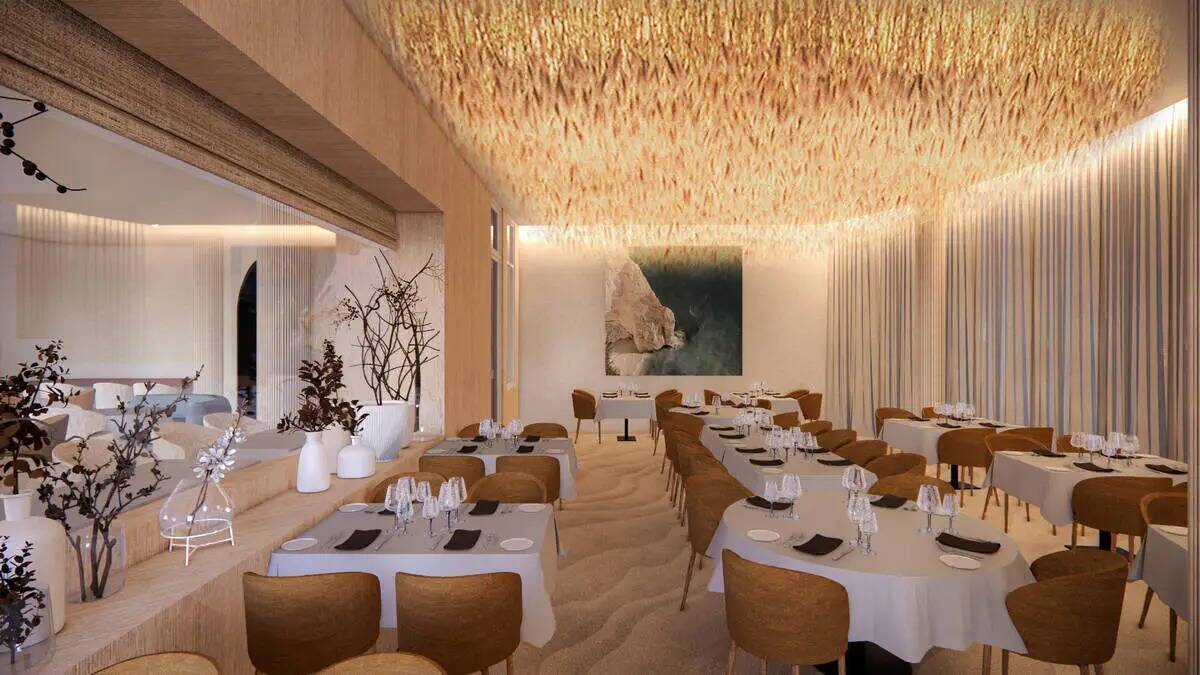 Representación digital de una zona de alimentos de Ocean Prime, el restaurante de carne y mari ...