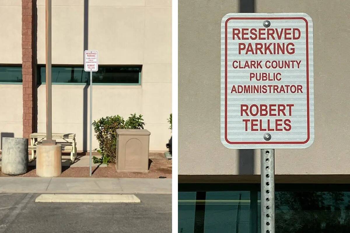 El lugar de estacionamiento del administrador público del Condado Clark, Robert Telles, se ve ...